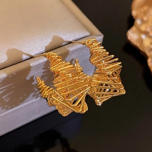 Modern 18K gold-plated geometric spiral earrings with a layered triangular design