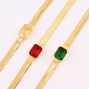 Collane a catena piatta placcata oro 18K con zirconi rettangolari giallo rosso e verde
