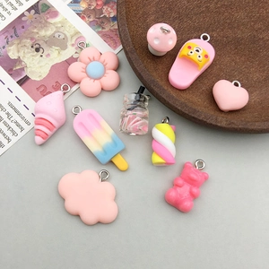 Cute cartoon resin bear and flower charms set for DIY jewelry and hair accessories