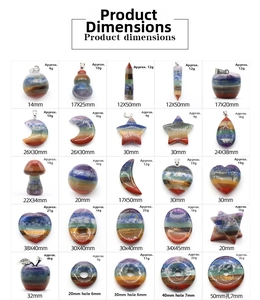 Detailed size chart for chakra stone shapes including moon, star, and heart dimensions