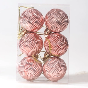 Set di 6 palline di Natale da 4cm in oro rosa con trama intrecciata in scatola trasparente