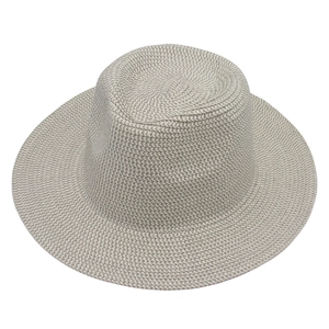 Minimalist light gray straw panama hat with a flat top and wide brim for outdoor sun protection