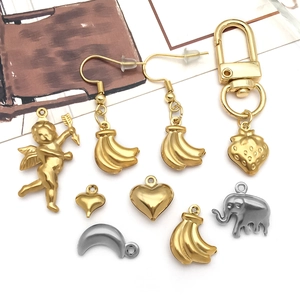 Porte-clés fraise dorée et breloques cœur d'ange en acier inoxydable pour bijoux DIY