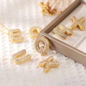 Gold plated 26 letters necklace with cubic zirconia pendants and fashion chain