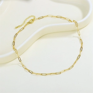 Minimalist gold paperclip chain necklace with lobster clasp and adjustable extension chain