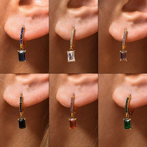 Elegant Stainless Steel Square Zirconia Dangle Earrings For Women 18K Gold Plated Fashion Geometric Drop Earrings Jewelry Gift