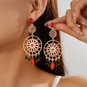Bohemian Dreamcatcher Drop Earrings Alloy Glass Rhinestone Hollow Floral Dangle Women 925 Sterling Silver Earring Post