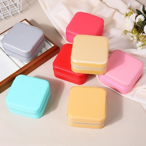 Portable PU leather jewelry organizer boxes in multiple colors with zipper closure