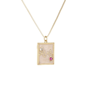 Elegant 18k gold MOM necklace with heart crystals and rectangular pendant