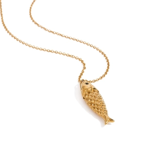 Elegant gold titanium steel necklace featuring a detailed fish pendant with scale textures
