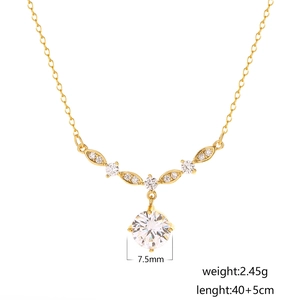 Luxurious S925 silver necklace with 7.5mm zircon pendant and delicate leaf accents
