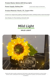 Detail of warm LED copper wire string lights on a plant with mild decorative glow