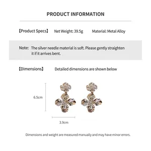 Detailed size specifications of large gold flower earrings with silver needles