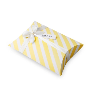 Boîte cadeau rayée jaune avec nœud blanc et étiquette Thank You pour emballage de bonbons