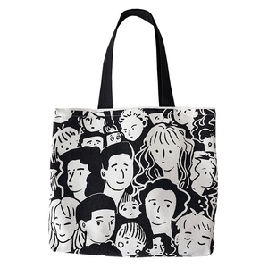 Borsa tote in tela artistica con schizzi di ritratti in bianco e nero da donna