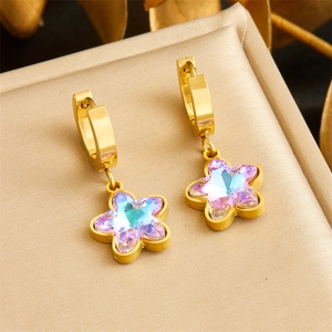 Star shaped purple crystal hoop earrings with gold finish for women in a luxury gift box