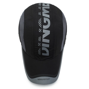 Quick-dry breathable sports cap with racing flag patterns and mesh side panels