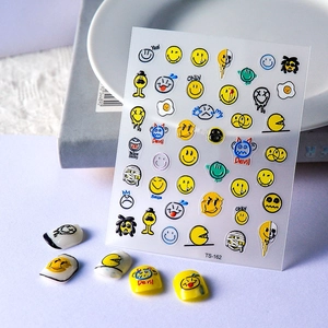 Nail Art Stickers 5D Embossed Funny Yellow Smiley Face Emoji Waterproof Self Adhesive DIY Manicure Decoration
