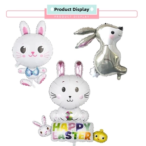 Detailed view of Easter rabbit balloons and Happy Easter chicken foil balloon set