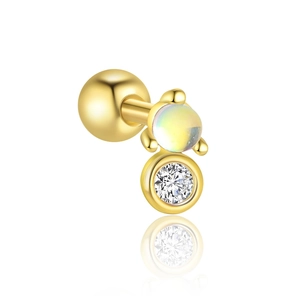 Elegant gold S925 silver stud earring with opal and zircon featuring a ball back