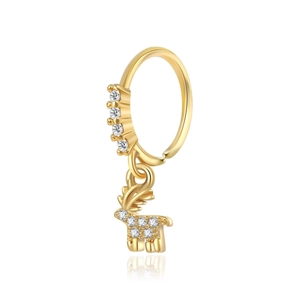 Detailansicht goldener Nasenring mit Stern-Diamant-Rentier-Anhänger und Zirkonia-Steinen