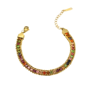 Elegant gold bracelet with multicolored cubic zirconia and adjustable lobster clasp