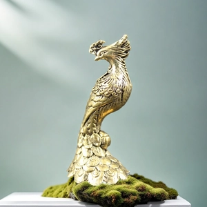 Figurine de phénix en laiton antique avec finition vintage pour décor de bureau Zen