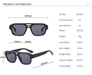 Detailed sizing chart and specifications for luxury fashion sunglasses model ZN3721