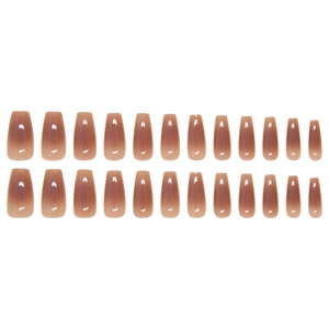 24pcs long coffin press on nails with natural nude to coffee ombre gradient and glossy finish