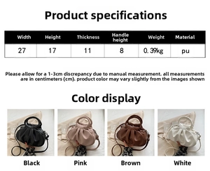 Size chart showing width 27cm and height 17cm for the pleated vintage cloud handbag