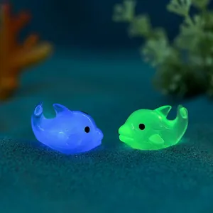 Luminous resin dolphin figurines with blue and green glow for moss micro landscape decor