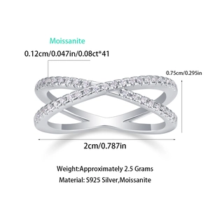 Detailed view of S925 sterling silver moissanite ring with precise dimensions and S925 stamp