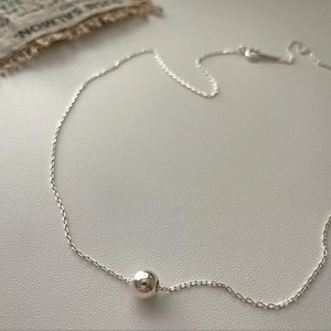 Minimalist 925 sterling silver necklace featuring a polished 8mm round bead pendant