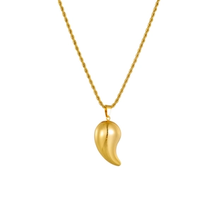 Vintage punk titanium steel twist chain necklace featuring a polished gold water drop pendant