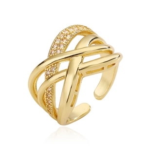 Adjustable 18K gold plated multi-layer bow ring with sparkling zirconia stones