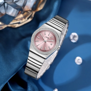 GEDI Women's Luxury Quartz Watch Silver Alloy Bamboo Joint Strap Rhinestone Bezel Waterproof Calendar Analog Wristwatch