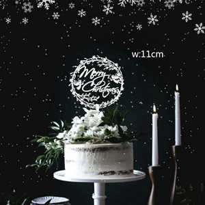 White Merry Christmas acrylic cake topper with 11cm circular wreath design for holiday decor
