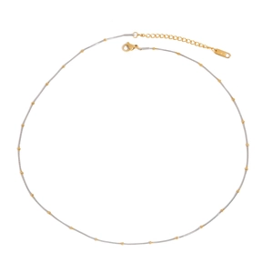 Minimalist 18k silver and gold titanium steel snake chain necklace with beads