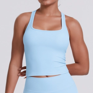 Slim fit light blue racerback sports vest and yoga top for women fitness and running