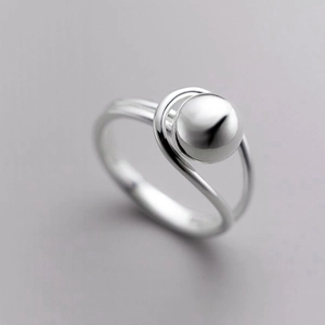 Simple Geometric Round Ball Ring Silver Plated Copper Double Loop Adjustable Design For Women Elegant Jewelry