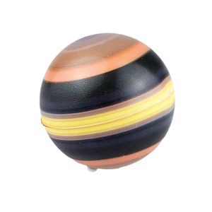Close-up of a PU foam solar system stress ball with realistic orange planetary textures