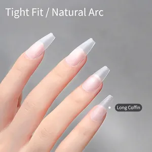 Ultrathin matte finish long coffin shaped press-on nail extensions with sizing numbers