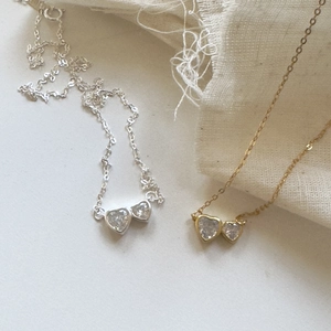 Minimalist S925 sterling silver heart zircon necklace set in gold and silver finish
