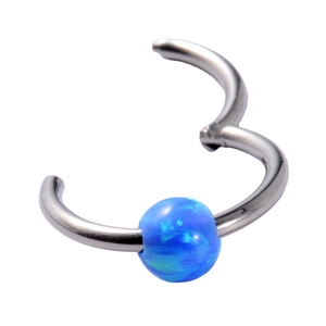 Industrial barbell earring made of stainless steel with a blue opal stone inlay