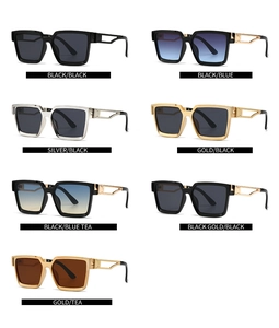 Grid display showing seven color options of rectangular sunglasses with color labels