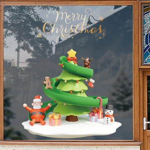 Christmas static window decals set with snowman and Santa for holiday glass decoration