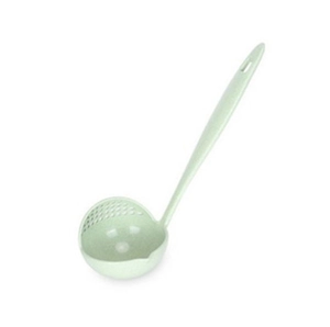 Detail of light green wheat straw 2-in-1 soup ladle and strainer spoon with long handle