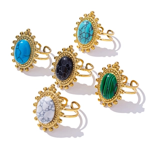 Anello Pietra Sintetica Ovale Vintage Bohemien In Acciaio Inossidabile Fascia Aperta Regolabile Gioielli Etnici