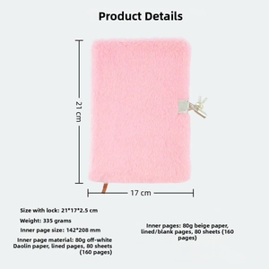 Detail view of pink plush A5 notebook with secure metal lock and two small keys