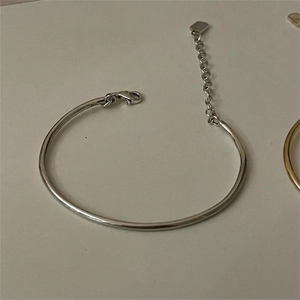 Minimalist S925 sterling silver geometric open bangle with flexible adjustable chain link